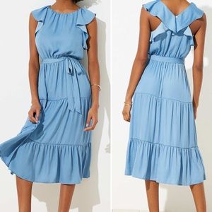NWT LOFT Blue Ruffle Tiered Dress, Size L